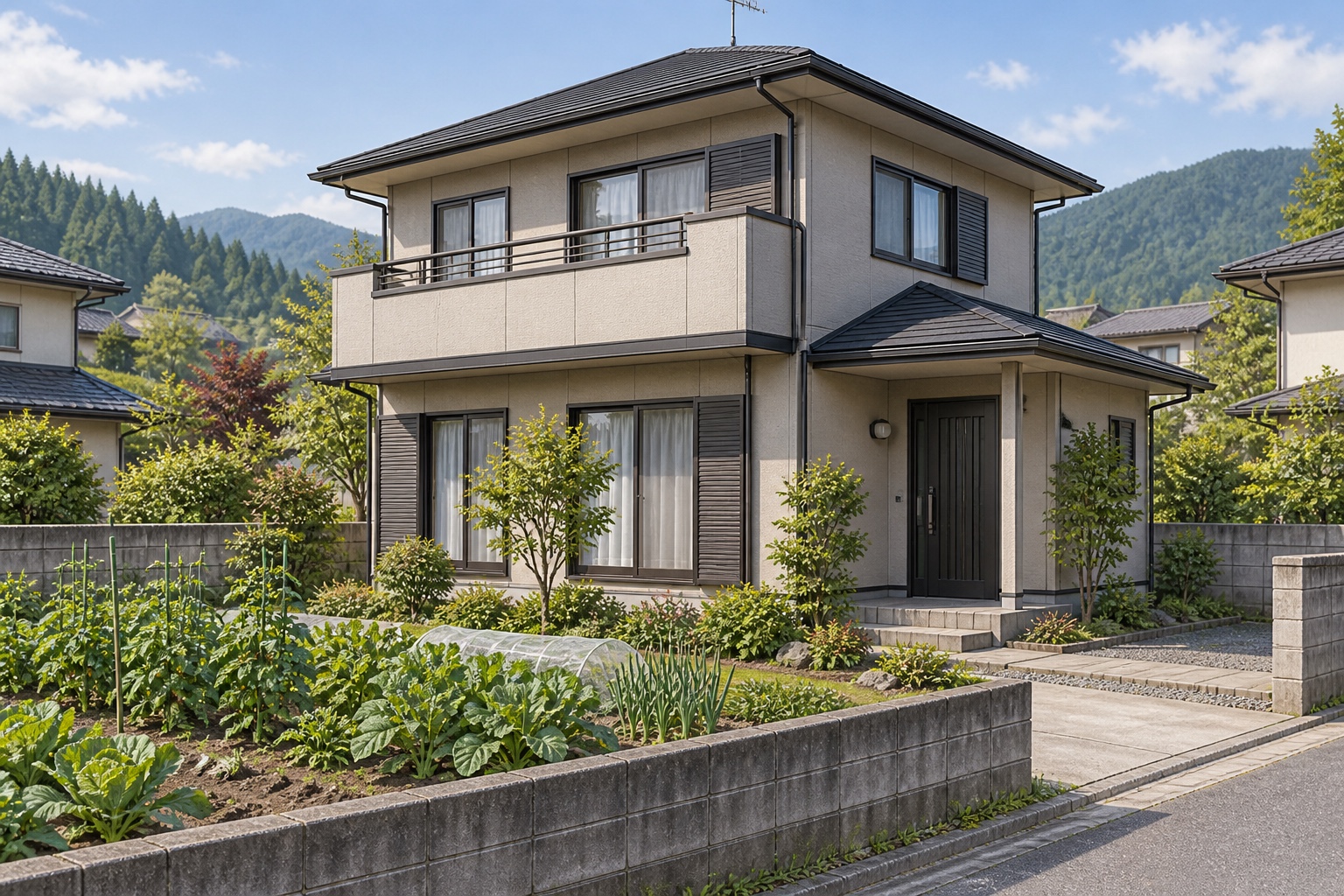 AI-generated conceptual illustration of a generic light-steel-frame suburban home in Akita; not the actual property
