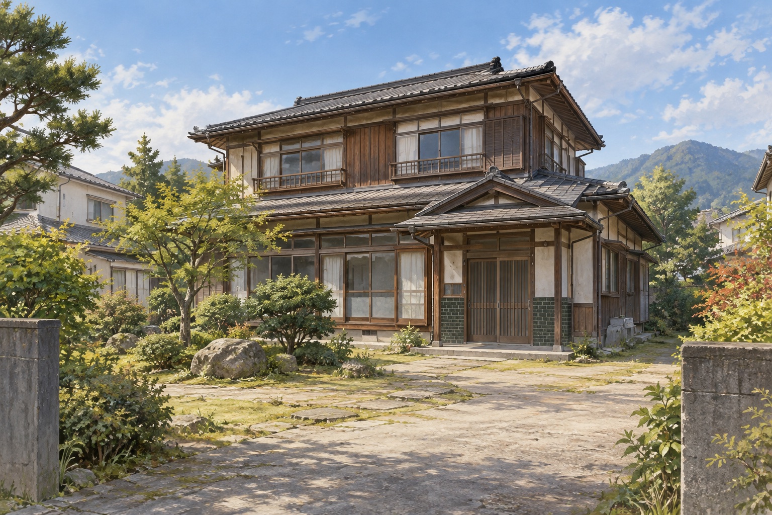 AI-generated conceptual illustration of a generic older timber house in Akita; not the actual property
