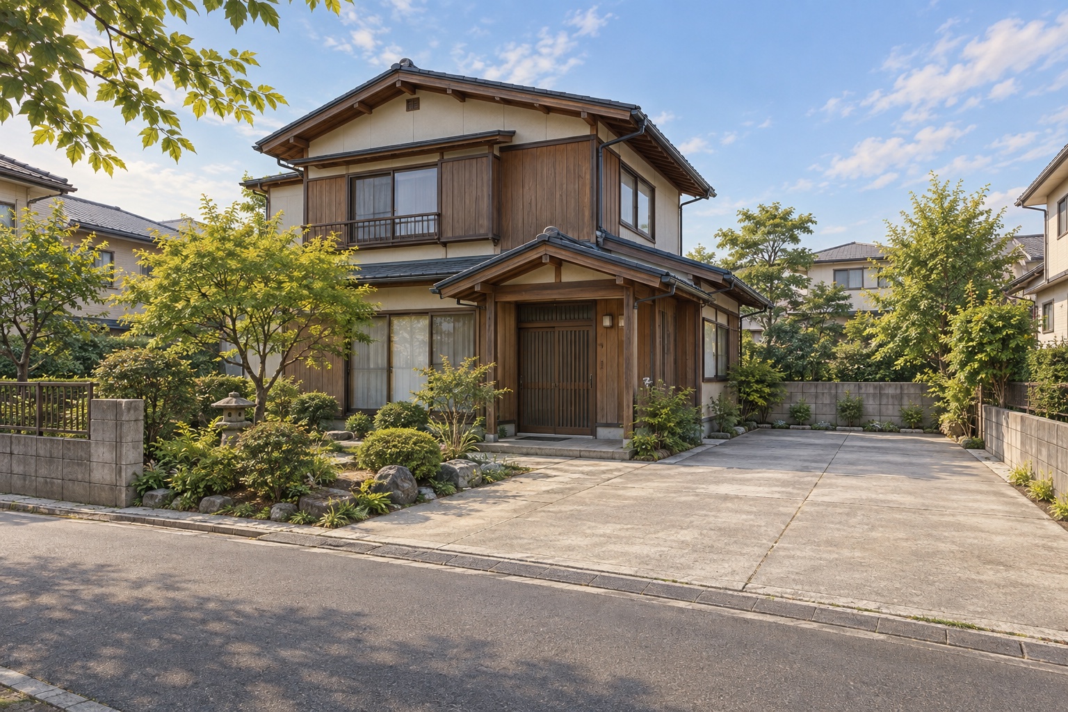 AI-generated conceptual illustration of a two-storey timber house in Akita; not the actual property