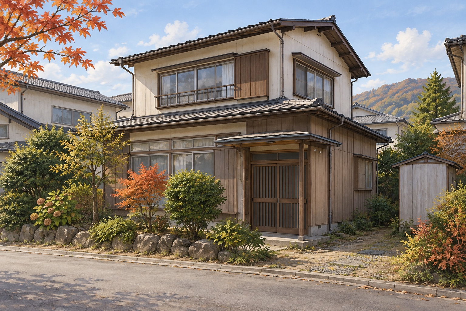 AI-generated conceptual illustration of a generic timber house in Akita; not the actual property