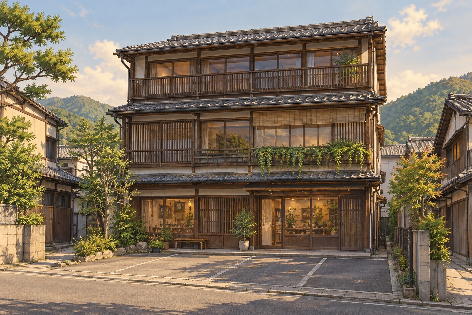 AI-generated conceptual illustration of a generic three-storey timber live-work building in Gose; not the actual property
