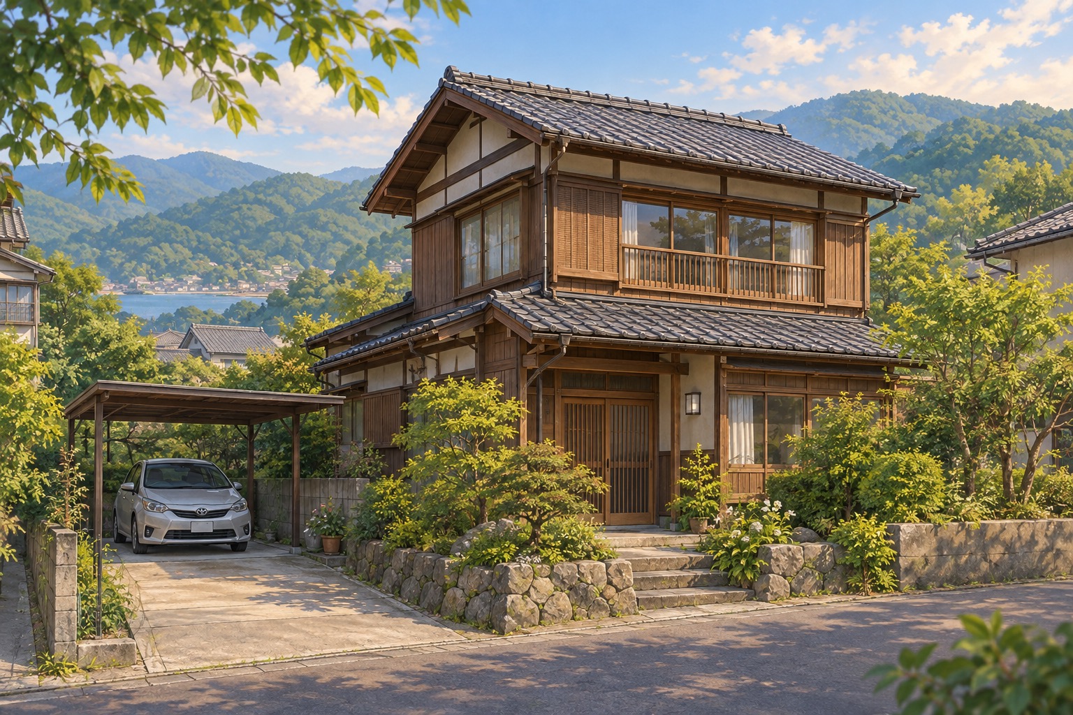 AI-generated conceptual illustration of a generic timber house in Gotsu; not the actual property