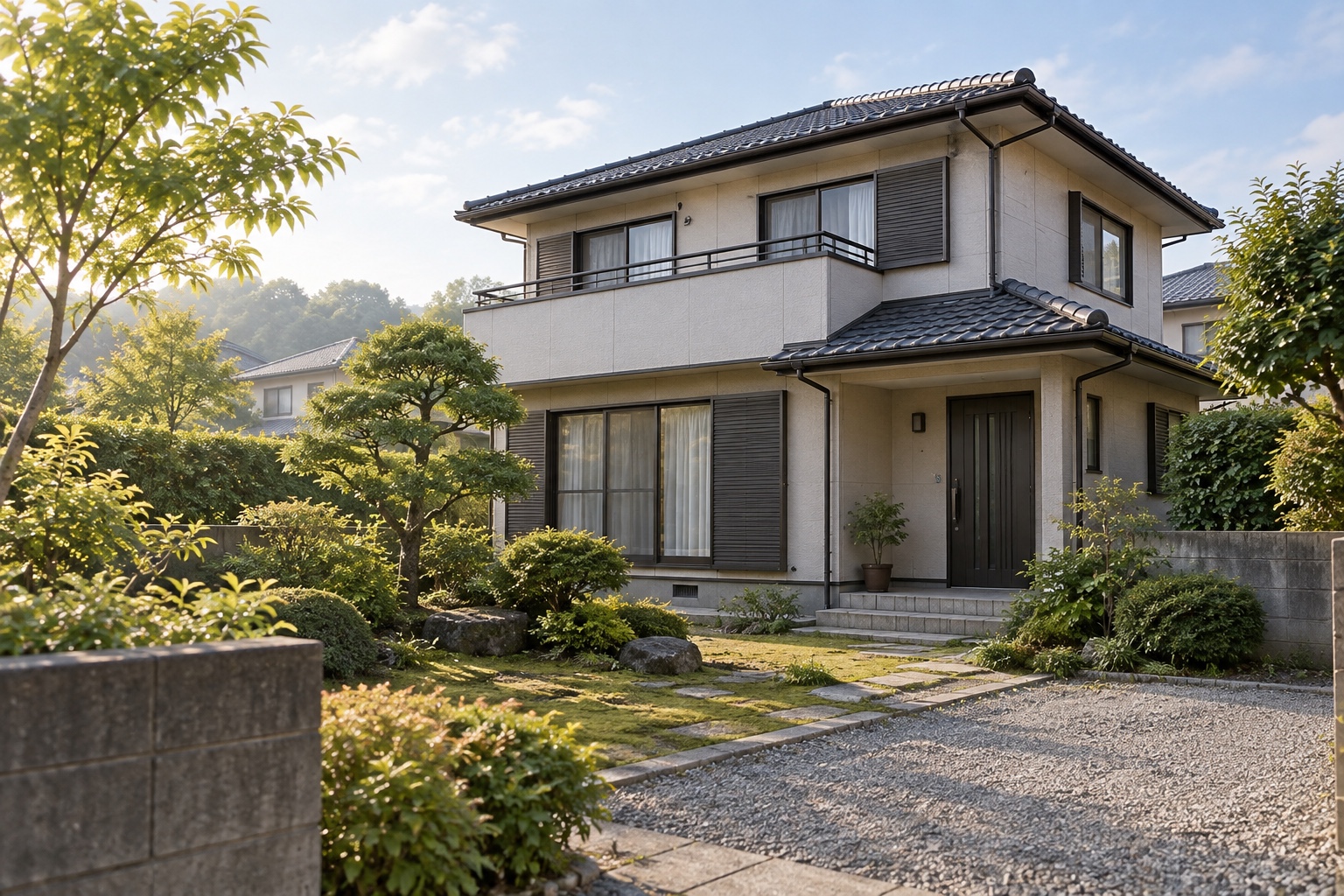 AI-generated conceptual illustration of a generic two-storey Japanese house; not the actual property