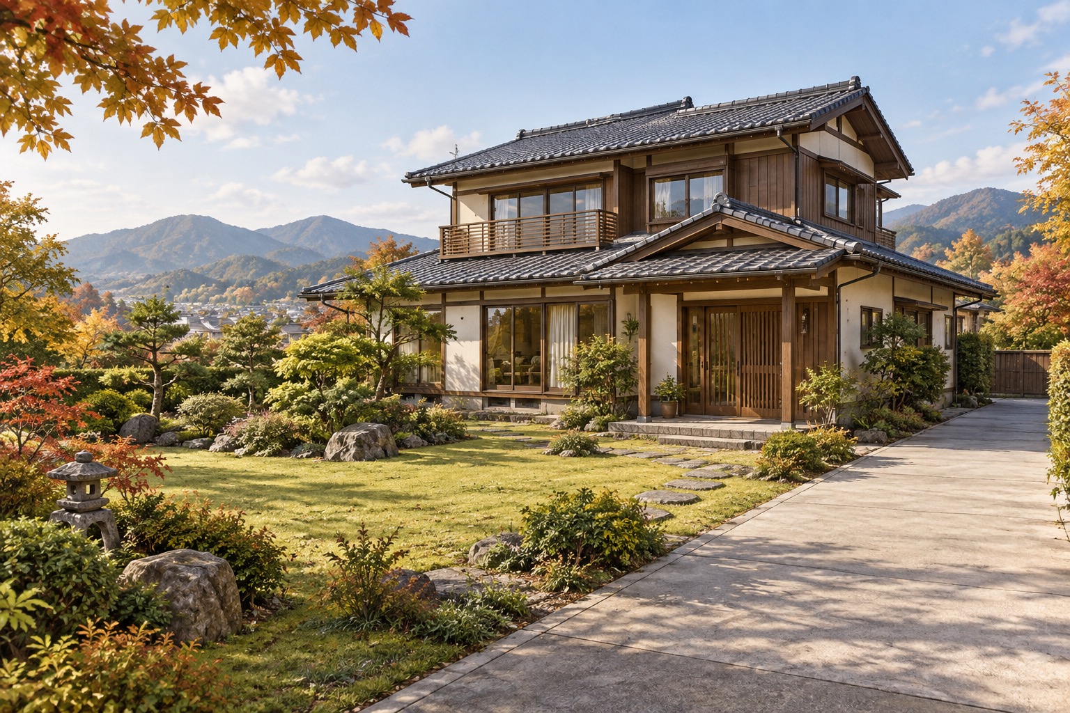 AI-generated conceptual illustration of a generic timber house in Koriyama; not the actual property