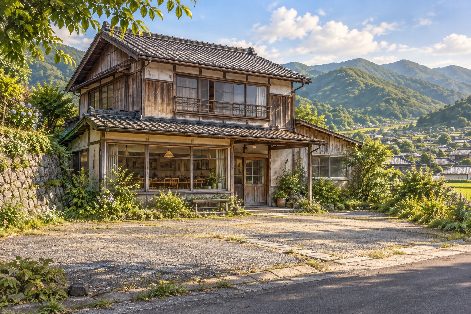 AI-generated conceptual illustration of a generic timber café-and-home property in Kumenan; not the actual property