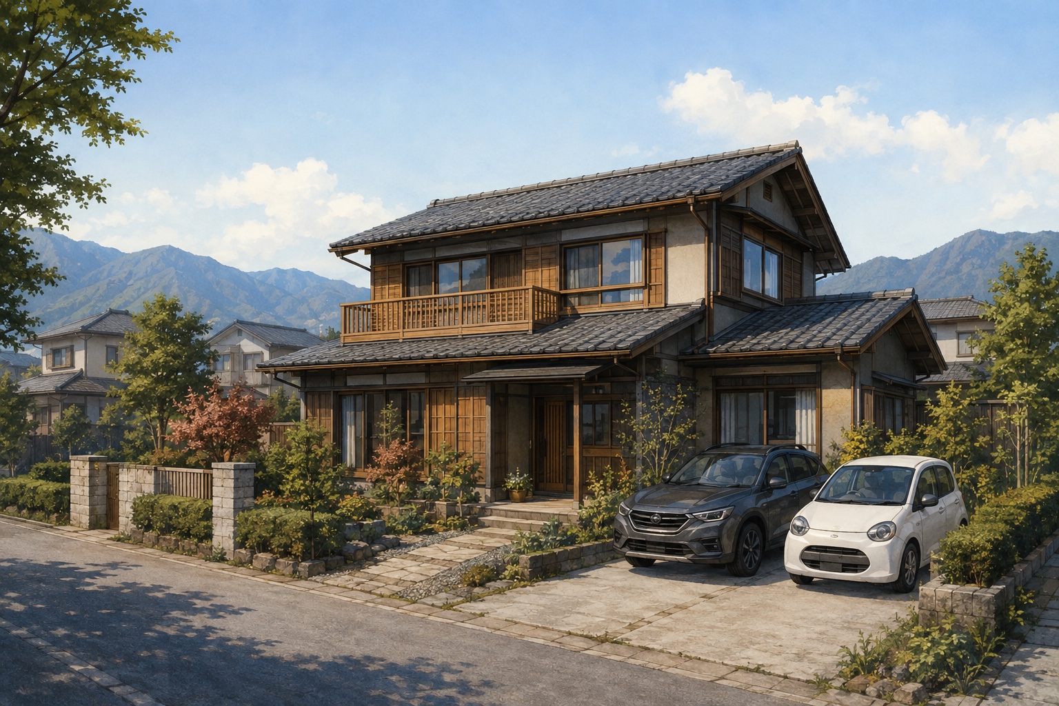 AI-generated conceptual illustration of a generic timber house in Matsumoto; not the actual property