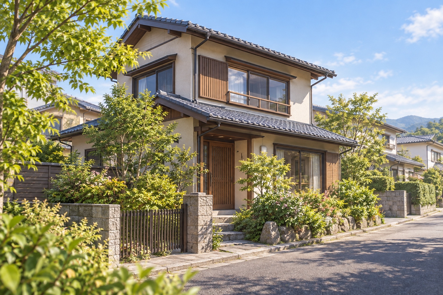 AI-generated conceptual illustration of a generic two-storey timber house in Mibu; not the actual property