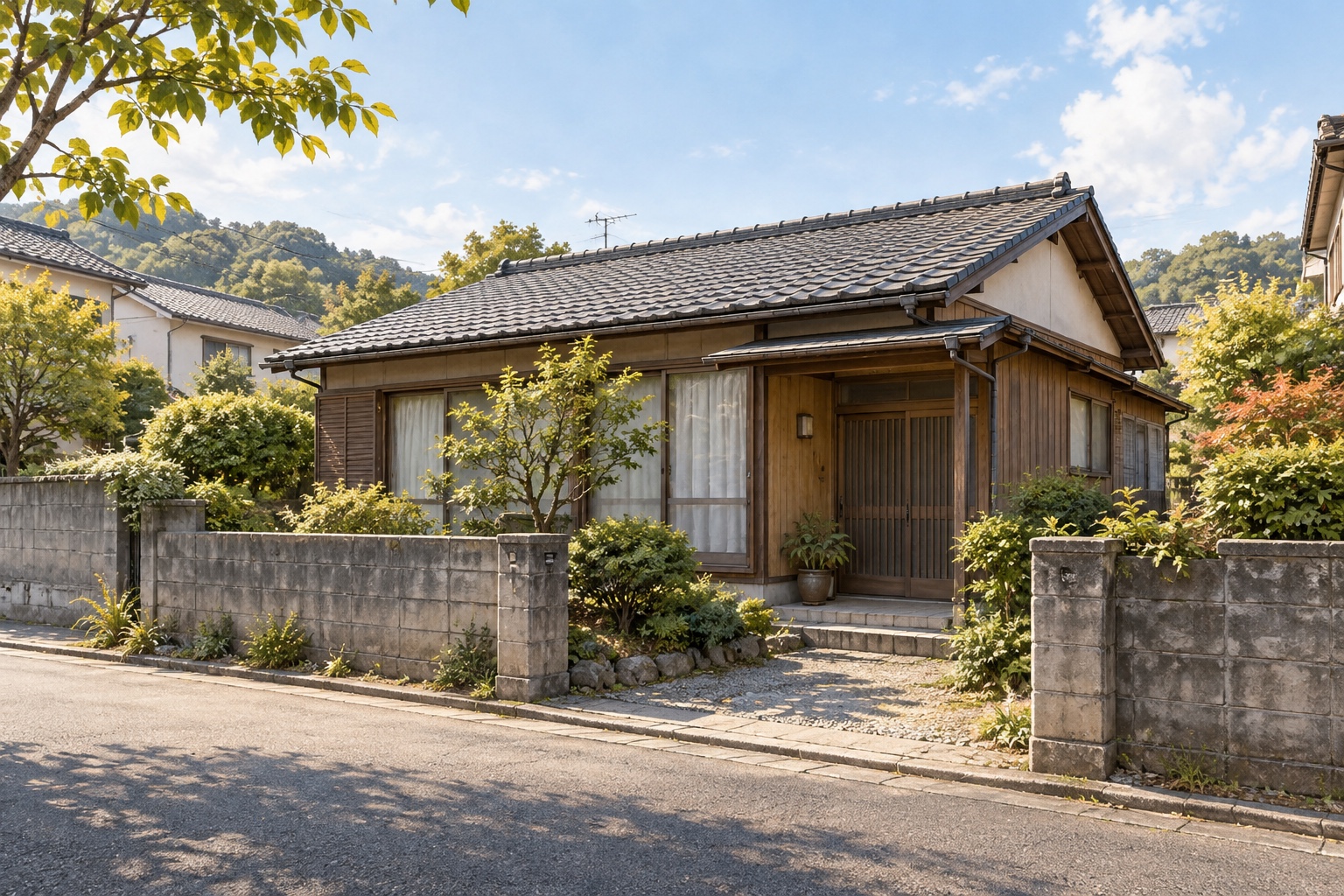 AI-generated conceptual illustration of a generic single-storey timber house in Mibu; not the actual property