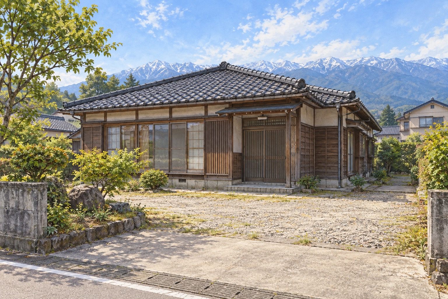 AI-generated conceptual illustration for the single-storey timber house listing in Miyakubo, Namerikawa; not the actual property
