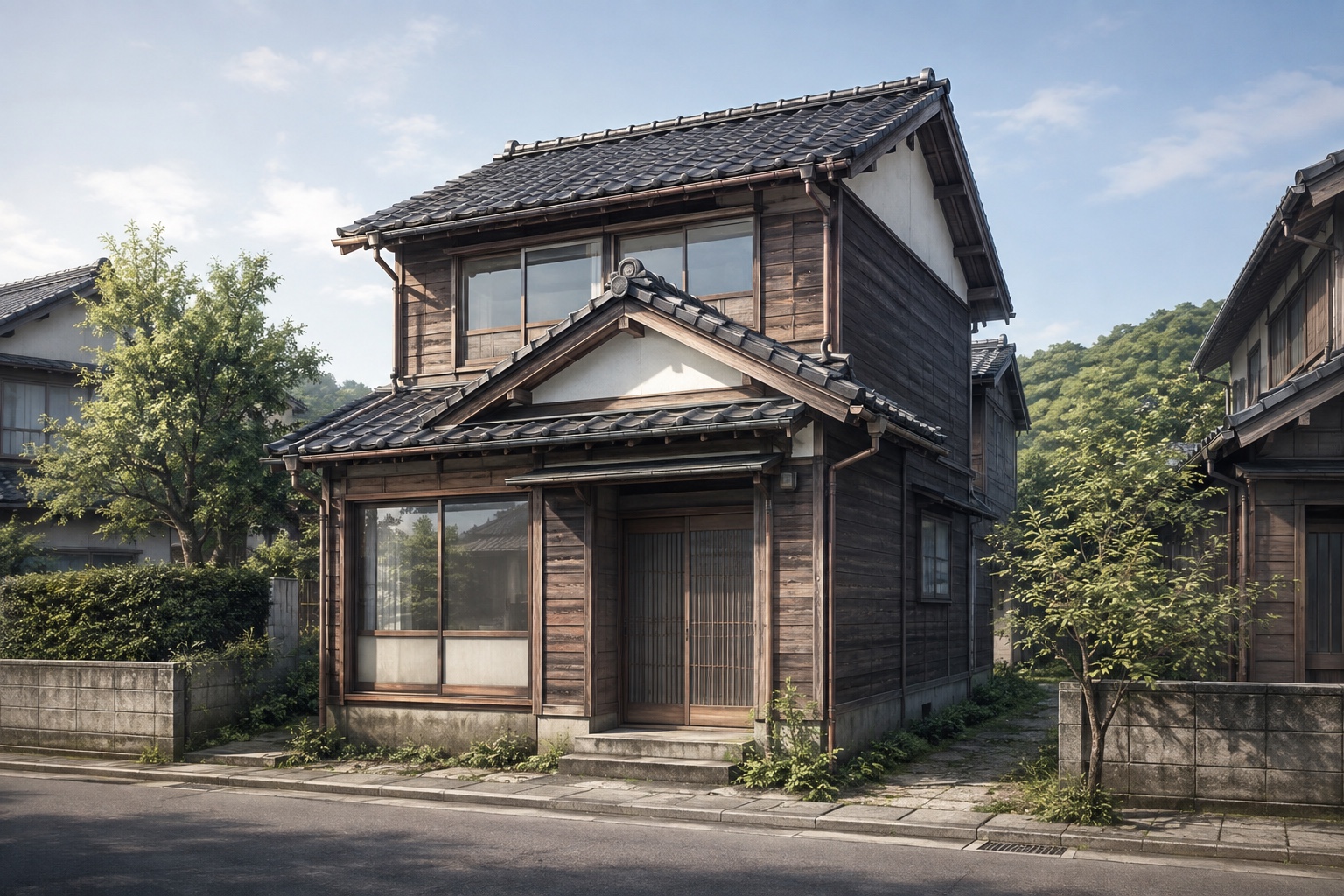 AI-generated conceptual illustration of a generic older timber house in Nanao; not the actual property
