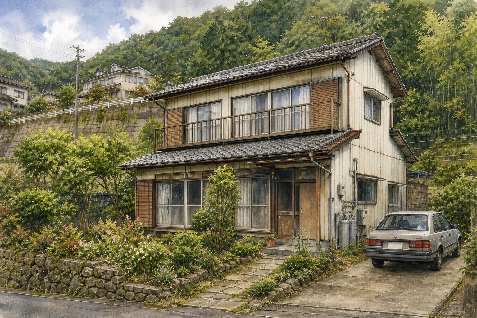 AI-generated conceptual illustration of a six-room timber renovation house with a garden in Umesato; not the actual property