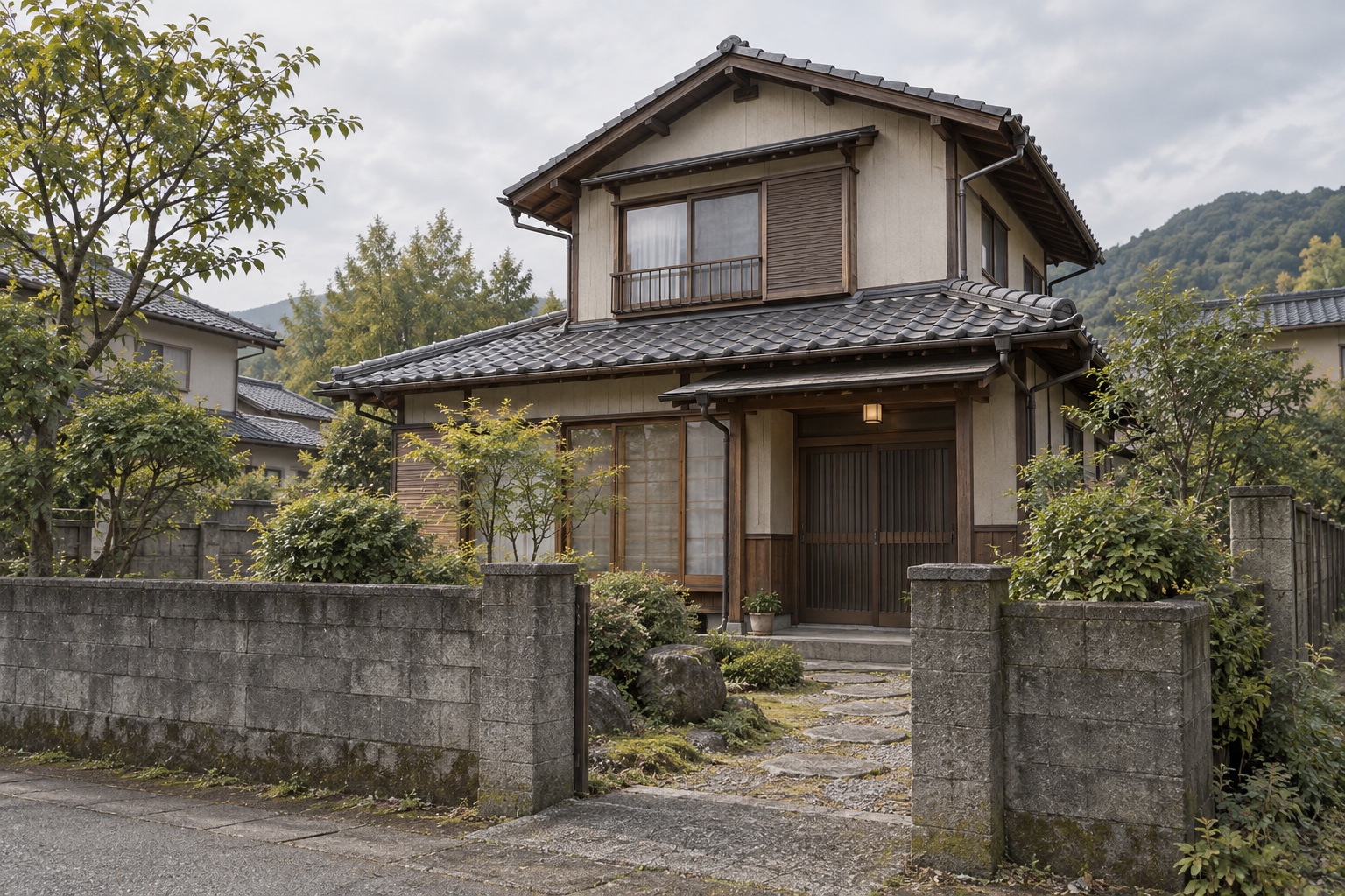 AI-generated conceptual illustration of a generic two-storey Japanese house; not the actual property