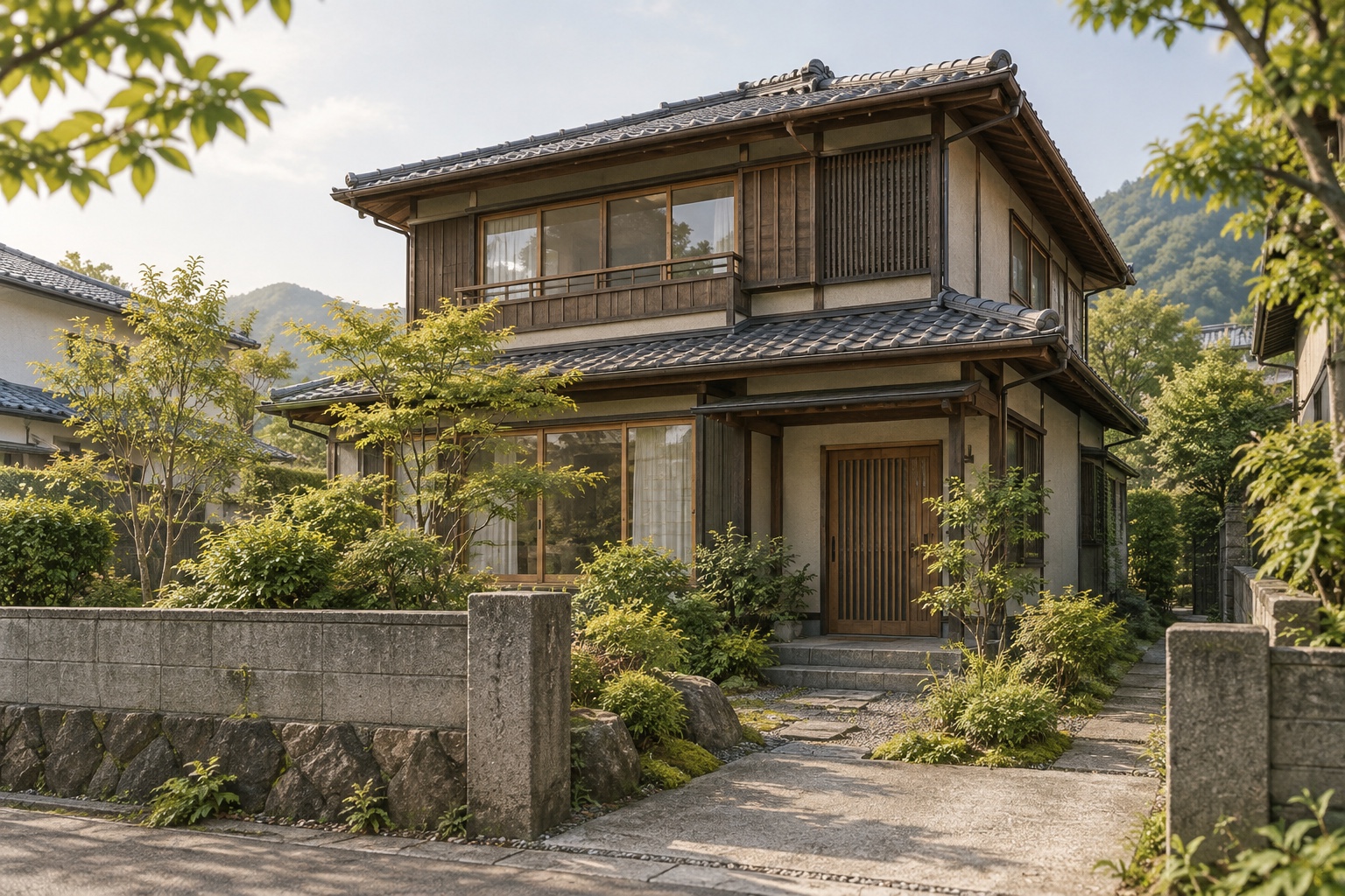 AI-generated conceptual illustration of a generic two-storey Japanese house; not the actual property