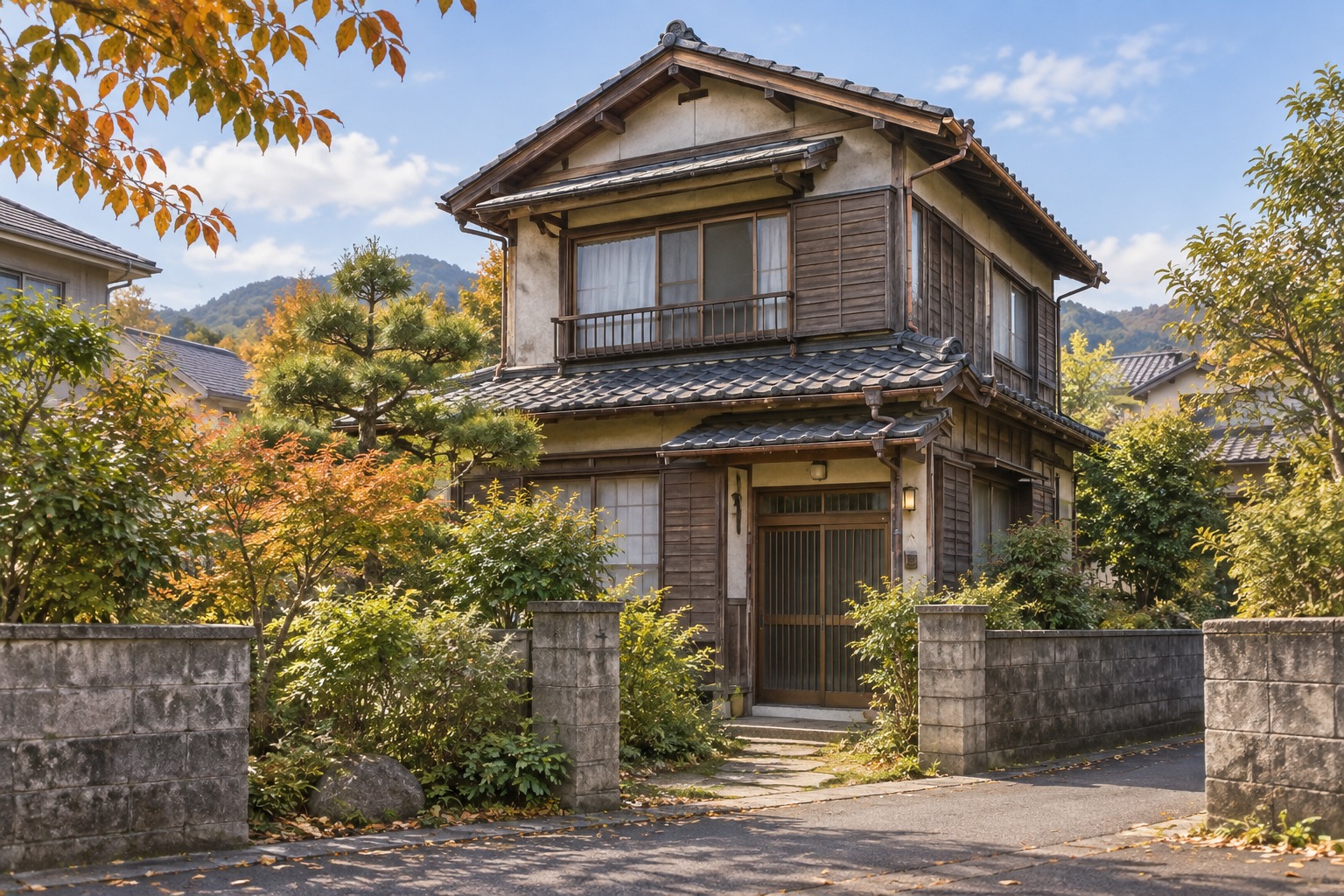 AI-generated conceptual illustration of a generic older timber detached house in Sakuragawa; not the actual property