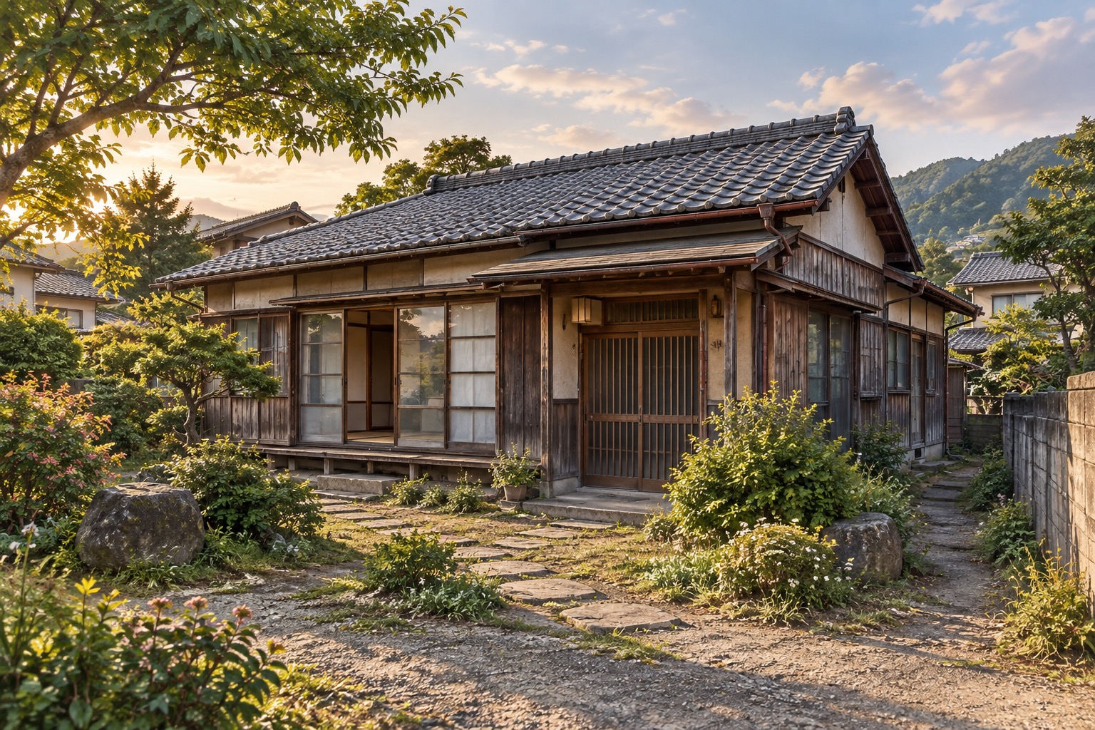 AI-generated conceptual illustration of a generic older timber detached house in Sakuragawa; not the actual property