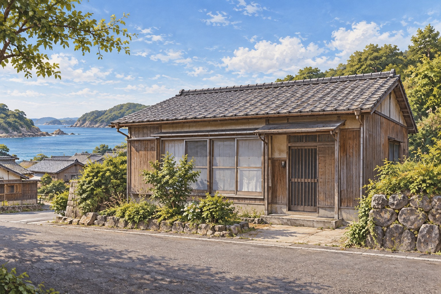 AI-generated conceptual illustration for the single-storey timber house listing in Funakoshi, Shima; not the actual property