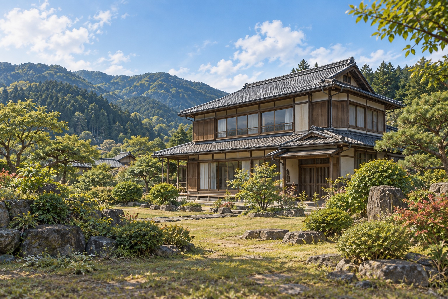 AI-generated conceptual illustration of a generic older timber house in Toei; not the actual property