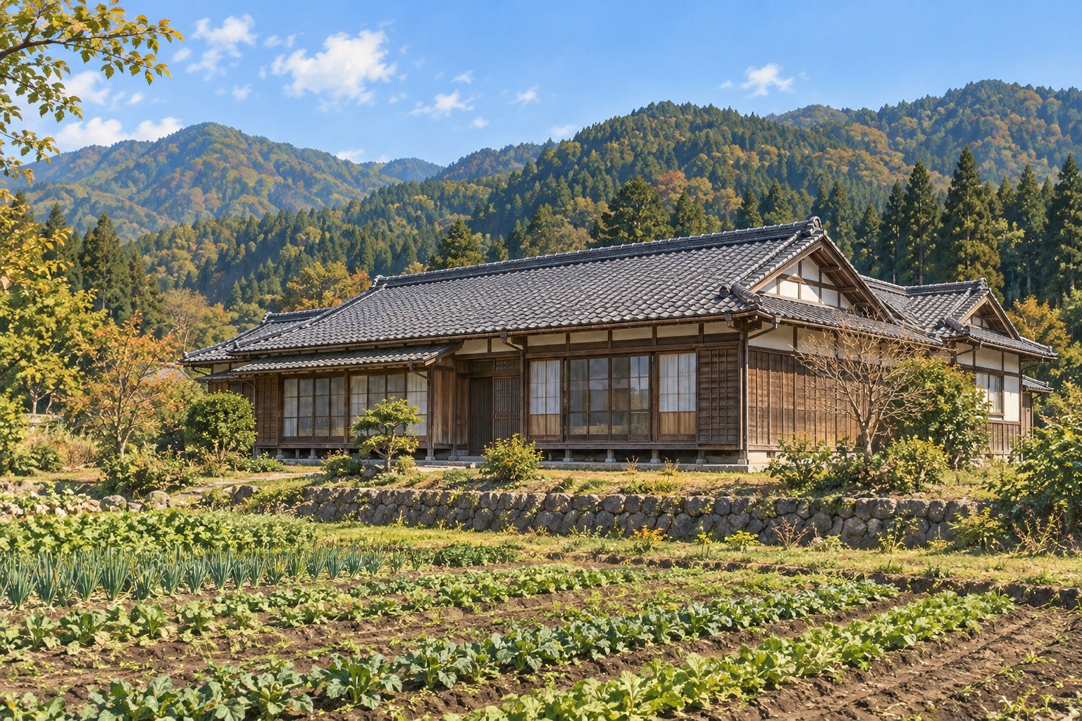 AI-generated conceptual illustration of a generic older timber house in Toei; not the actual property