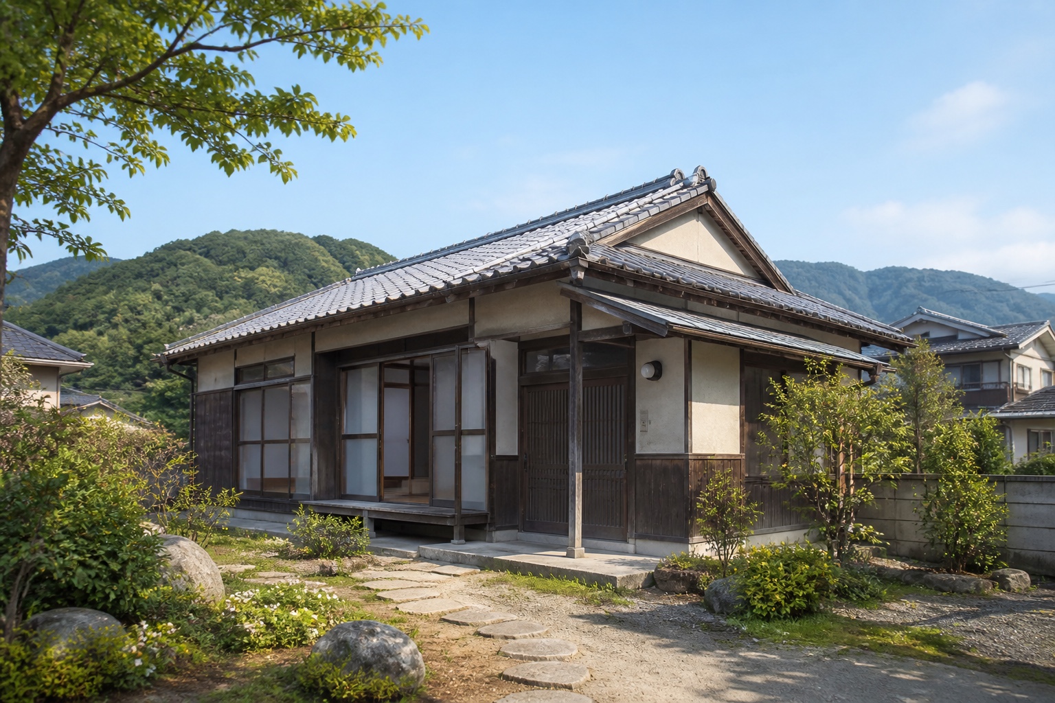 AI-generated conceptual illustration of a generic older timber house in Tsukumi; not the actual property