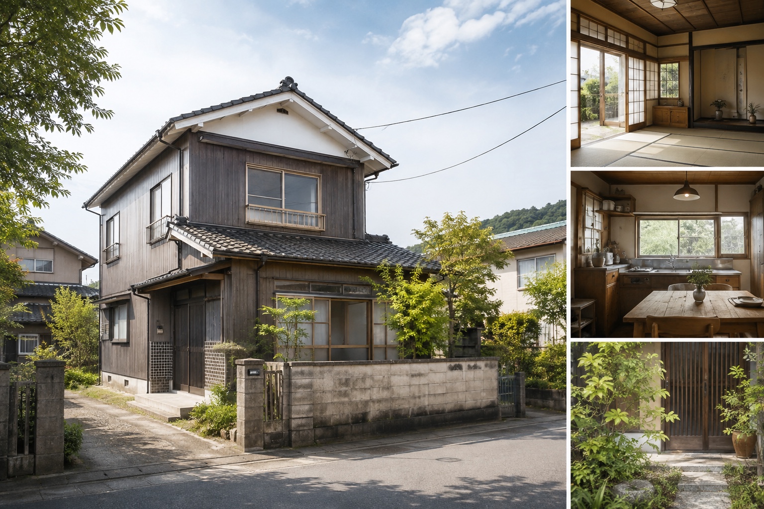 AI-generated conceptual illustration of a generic older timber house in Tsukumi; not the actual property