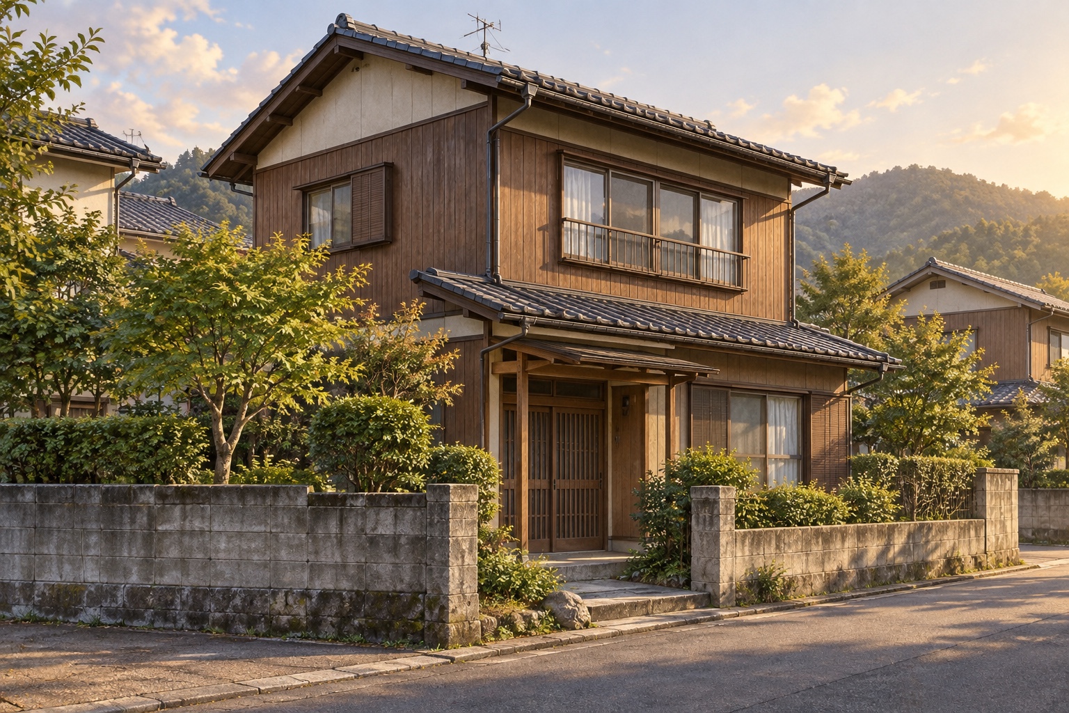 AI-generated conceptual illustration of a generic renovated timber two-storey house in Fukui; not the actual property